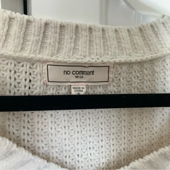 No comment NY-LA fringed cream knit sweater - Picture 2 of 3